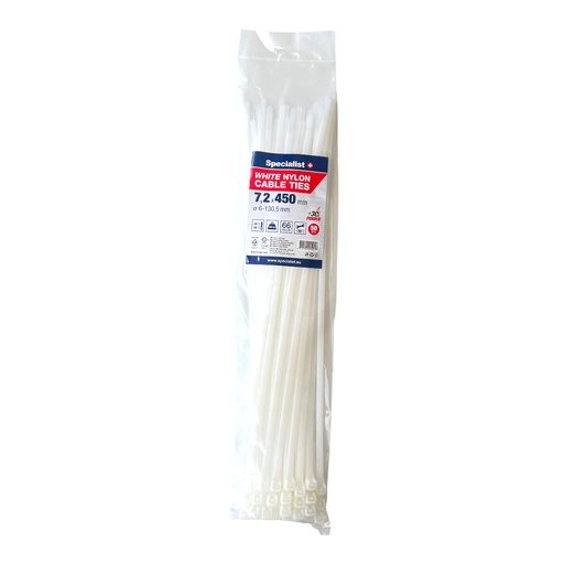 [81/3-8450B] SPECIALIST+ nylon cable ties, white, 7.2x450 mm, 50 pcs