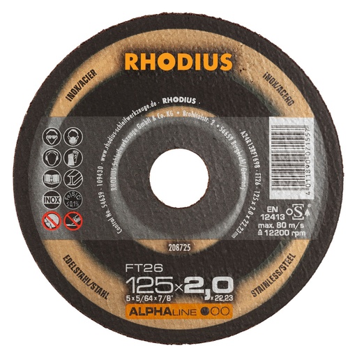 [250-208726] Disks metālam Rhodius FT26 180x2x22,23 mm