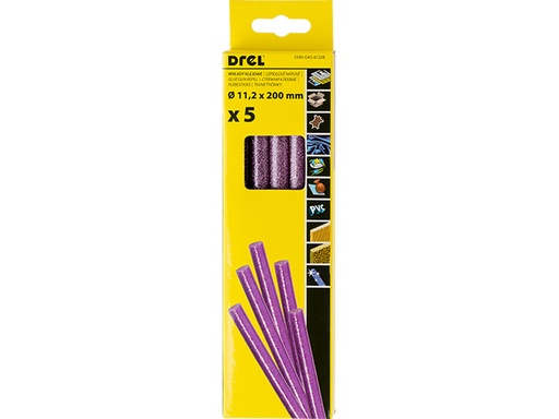 [45-61208] Karštų klijų lazdelės 11,2 mm x 200 mm, su blizgučiais violetinės, 5 vnt.

