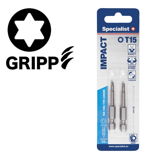 [24/2-068] SPECIALIST+ uzgalis TORX GRIP T15, 50 mm, 2 gab.