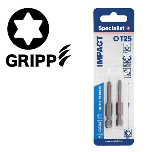 [24/2-070] SPECIALIST+ antgalis TORX GRIP T25, 50mm, 2 vnt.