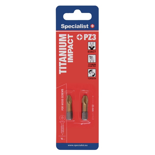 [24/2-074] SPECIALIST+ kruvikeeraja otsik TITANIUM PZ3, 25 mm, 2 tk