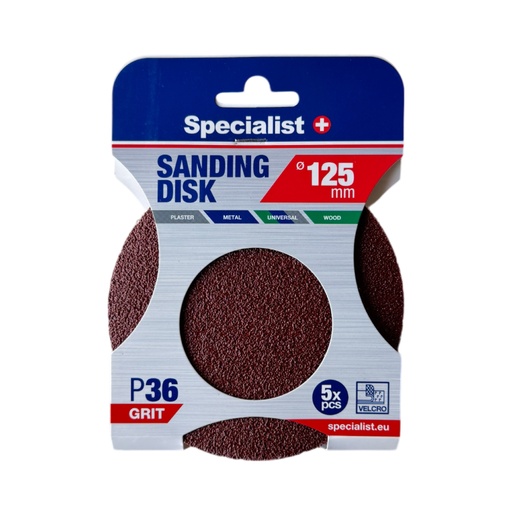 [250-1036] SPECIALIST+ velcro sanding discs P36, 125 mm, 5 pcs