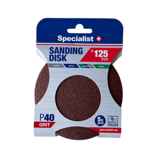 [250-1040] SPECIALIST+ šlifavimo popierius P40, 125 mm, 5 vnt.