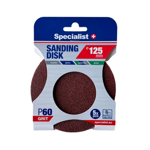 [250-1060] SPECIALIST+ šlifavimo popierius P60, 125 mm, 5 vnt.