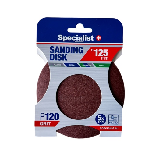 [250-1120] SPECIALIST+ šlifavimo popierius P120, 125 mm, 5 vnt.