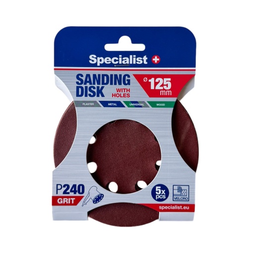 [250-2240] SPECIALIST+ velcro sanding disks with holes P240, 125 mm, 5 pcs