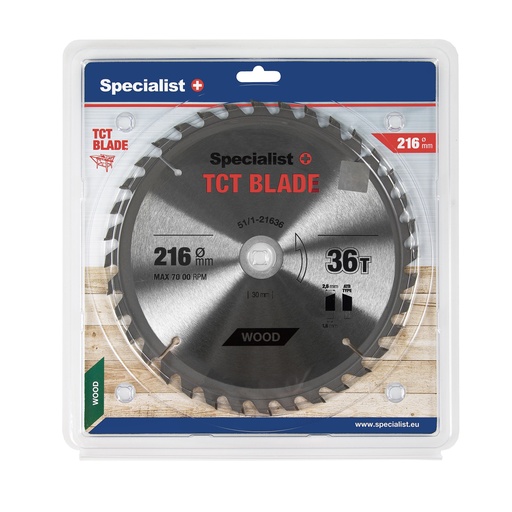 [51/1-21636] SPECIALIST+ TCT blade, 216x36Tx30/20 mm