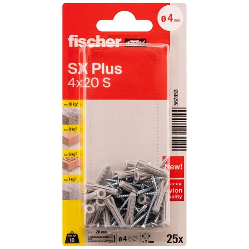 [61-567853B] Fischer tüübel kruviga SX Plus S 4x20 mm, 25 tk