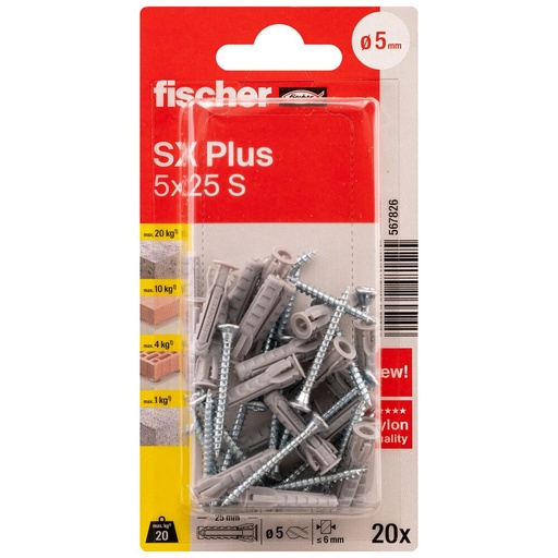 [61-567826B] FISCHER kaiščiai su varžtais SX Plus S, 5x25 mm, 20 vnt.