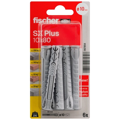 [61-567854B] FISCHER paplašināšanas kontaktdakša SX Plus, 10x80 mm, 6 gab.