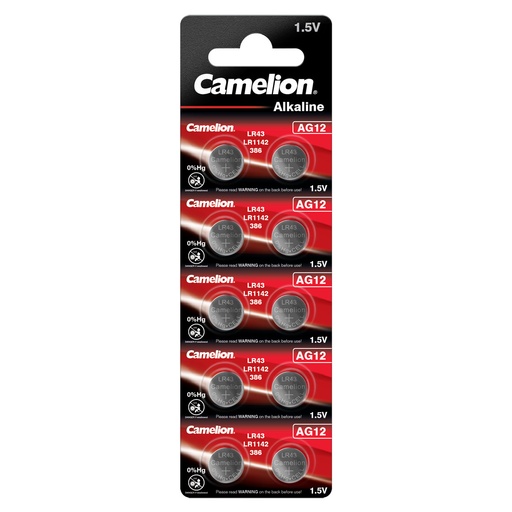 [44/3-LR43] Elements bez dzīvsudraba, AG12/LR43/386, B10, 1.5V, CAMELION, 10 gab.