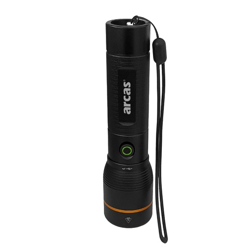 [44/4-5672] Pocket flashlight, 2000lm, 20W, rechargeable USB-C, black, ARCAS