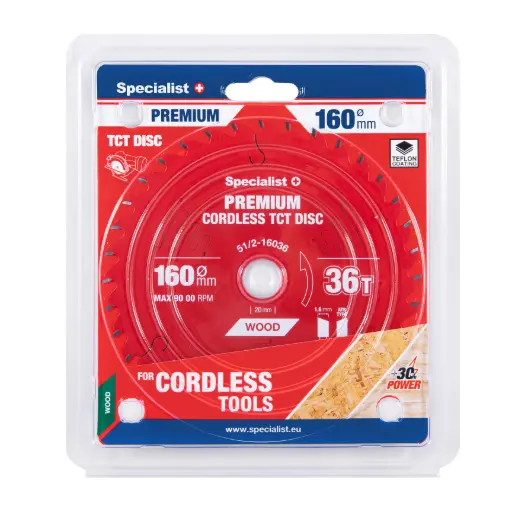 [51/2-16036] Pjovimo diskas 160x36Tx20mm, Cordless PREMIUM, SPECIALIST+