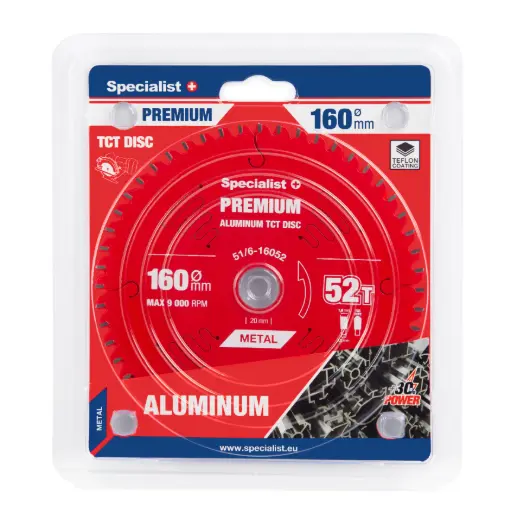[51/6-16052] Pjovimo diskas 160x52Tx20mm, Aluminium PREMIUM, SPECIALIST+