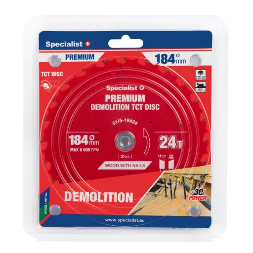 [51/5-18424] Saeketas 184x24Tx20/16mm, Demolition PREMIUM, SPECIALIST+