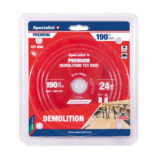 [51/5-19024] Pjovimo diskas 190x24Tx30mm, Demolition PREMIUM, SPECIALIST+