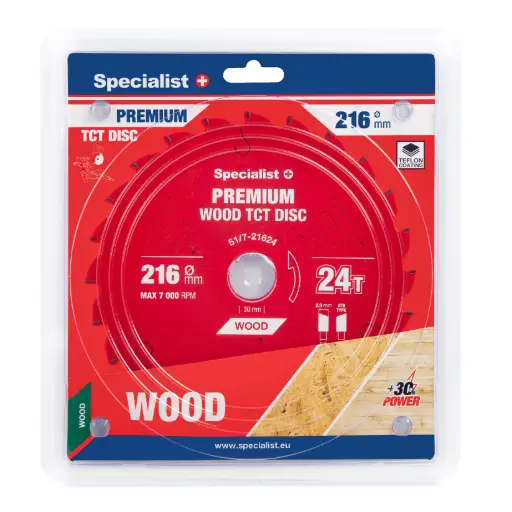 [51/7-21624] Cutting disc 216x24Tx30mm, Wood PREMIUM, SPECIALIST+ 