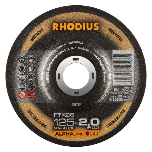 [250-208729] Pjovimo diskas FTK26 125x2,0 mm. RHODIUS