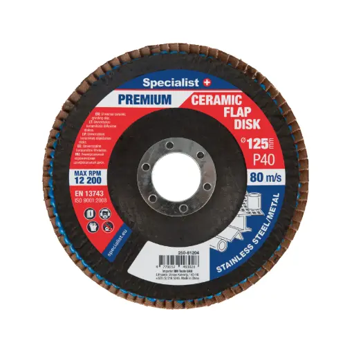 [250-61204] Atlokšņu slīpēšanas disks 125 mm, P40, Keramiskais PREMIUM, SPECIALIST+