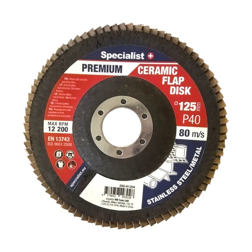 [250-61204] Atlokšņu slīpēšanas disks 125 mm, P40, Keramiskais PREMIUM, SPECIALIST+