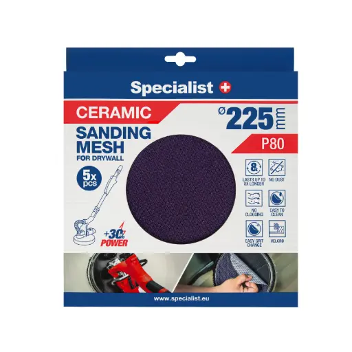 [250-8080] Specialist+ keramikinis tinklelis MESH, 225 mm P80, 5 vnt.