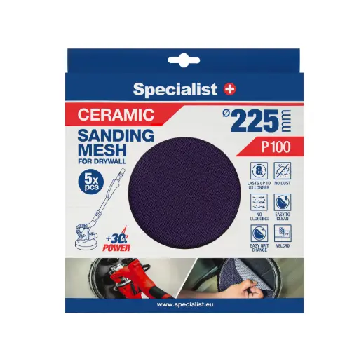 [250-8100] Specialist+ keramikinis tinklelis MESH, 225 mm, P100, 5 vnt.