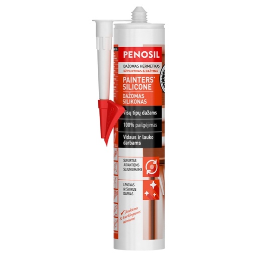 [52-H3182] Värvitav silikoonhermeetik Painters Silicone, valge, 310 ml, PENOSIL