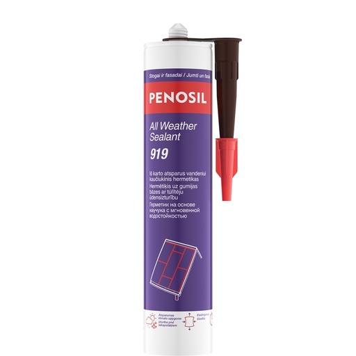 [52-H4494] Atsparus vandeniui hermetikas All Weather Sealant 919, ruda, 300 ml, PENOSIL 