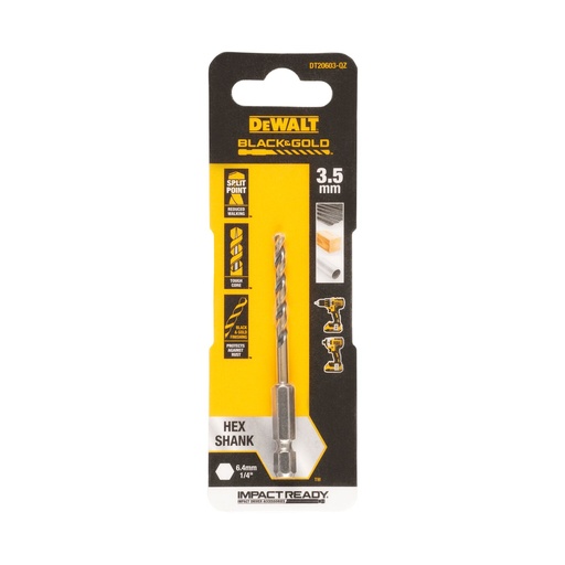 [26/5-DT20603] Grąžtas metalui HEX 1/4, 3,5 mm, DeWALT