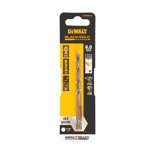 [26/5-DT20608] Metal drill bit HEX 1/4, 6.0 mm, DeWALT