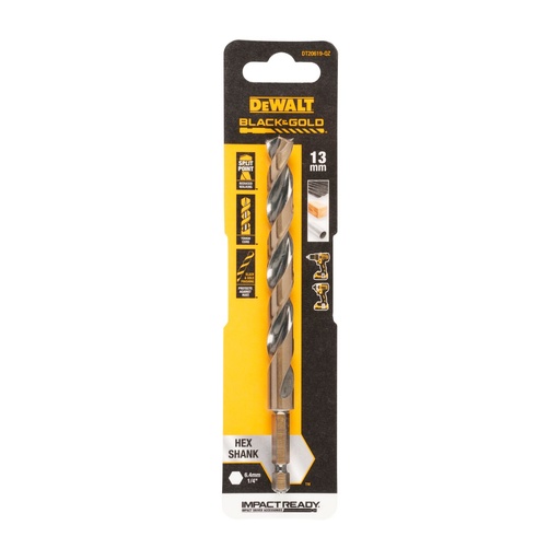 [26/5-DT20619] Metal drill bit HEX 1/4, 13.0 mm, DeWALT