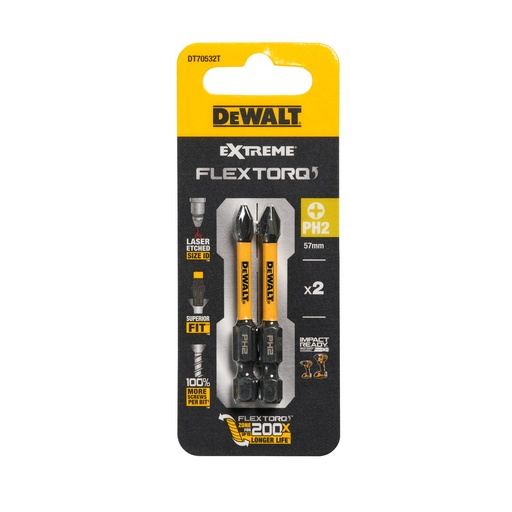 [26/5-DT70532T] Sukimo antgaliukai FLEXTORQ PH2, 57 mm, DeWALT, 2 vnt.