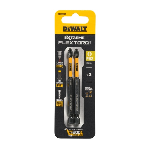 [26/5-DT70567T] Sukimo antgaliukai FLEXTORQ PH2 89 mm, DeWALT, 2 vnt.
