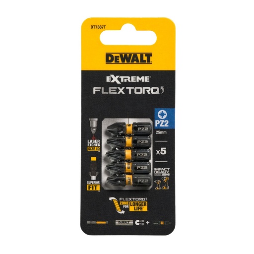 [26/5-DT7387T] Sukimo antgaliukai FLEXTORQ PZ2, 25 mm, DeWALT, 5 vnt.