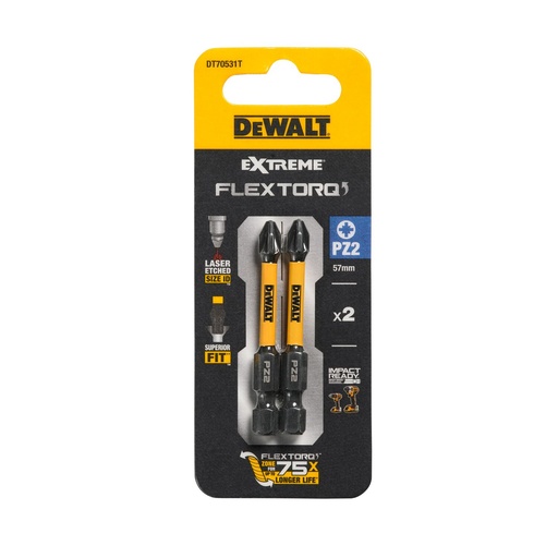 [26/5-DT70531T] Sukimo antgaliukai FLEXTORQ PZ2 57 mm, DeWALT, 2 vnt.