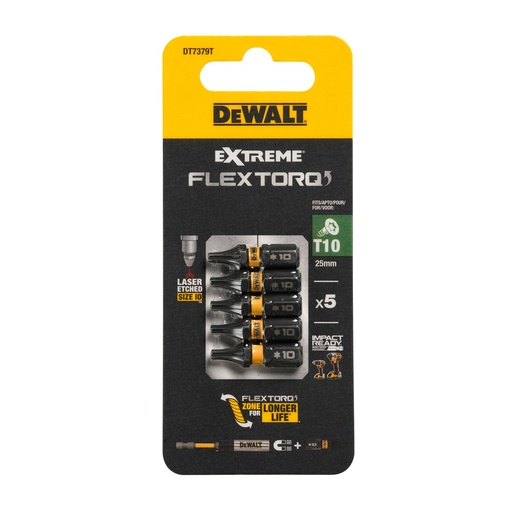 [26/5-DT7379T] FLEXTORQ Screwdriver Bits T10 25 mm, DeWALT, 5 pcs