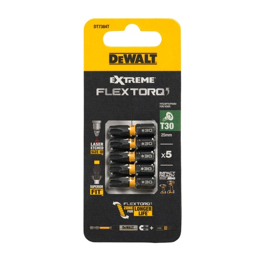 [26/5-DT7384T] Sukimo antgaliukai FLEXTORQ T30 25 mm, DeWALT, 5 vnt.