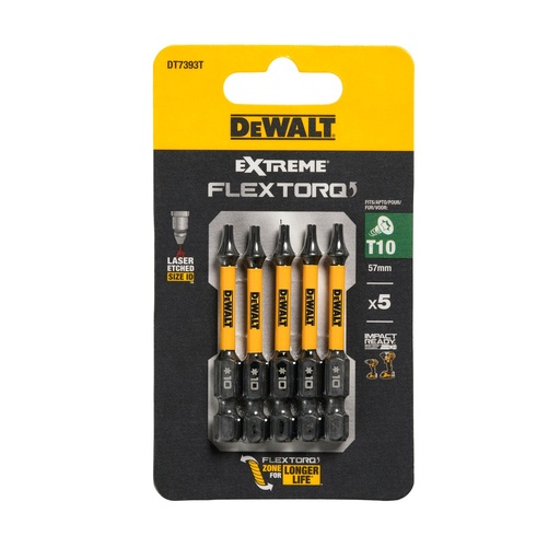 [26/5-DT7393T] FLEXTORQ Screwdriver Bits T10 57 mm, DeWALT, 5 pcs