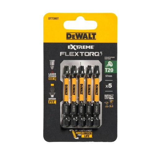 [26/5-DT7395T] FLEXTORQ Screwdriver Bits T20 57 mm, DeWALT, 5 pcs