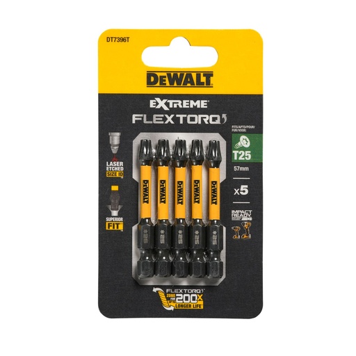 [26/5-DT7396T] FLEXTORQ Screwdriver Bits T25 57 mm, DeWALT, 5 pcs