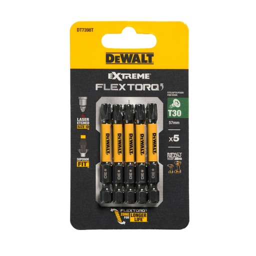 [26/5-DT7398T] FLEXTORQ T30 Screwdriver Bits 57 mm, DeWALT, 5 pcs.