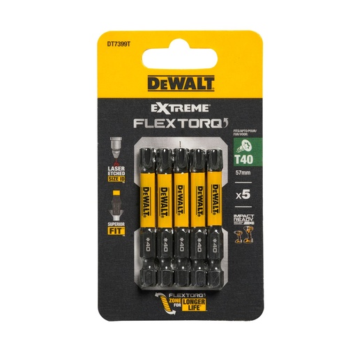 [26/5-DT7399T] FLEXTORQ T40 kruvikeeramisotsikud 57 mm, DeWALT, 5 tk
