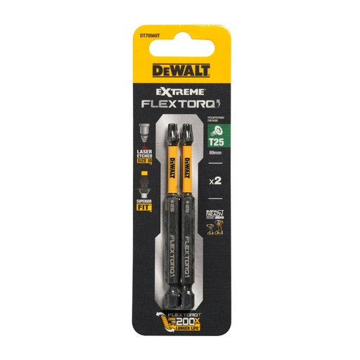 [26/5-DT70569T] Sukimo antgaliukai FLEXTORQ T25 89 mm, DeWALT, 2 vnt.