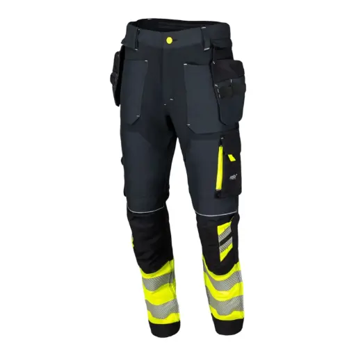 [80-STREPLG/50] Bikses STRETCH PLUS HI-VIS, pelēkas-dzeltenas, REWELLY (50 izmērs)