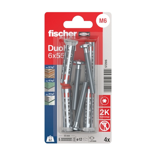 [61-572916B] Õõnesseinakinnitus DuoHM 6x55 S PH TX, Fischer, 4 tk.