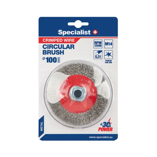 [251-2100] Stiepļu birstes ripa ar taisnu stiepli, 100 mm, M14, SPECIALIST+