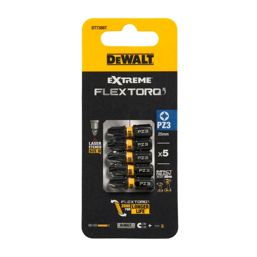 [26/5-DT7388T] Sukimo antgaliukai FLEXTORQ PZ3, 25 mm, DeWALT, 5 vnt.