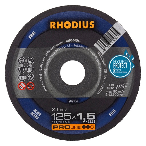 [250-202384] Griešanas disks, XT67, 125x1,5x22,23 mm, RHODIUS