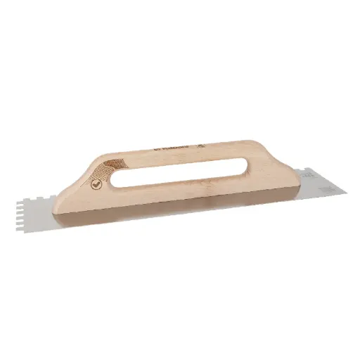 [60-5411] Stainless steel trowel with wooden handgrip 130x480 mm, 10x10 mm, KUBALA 